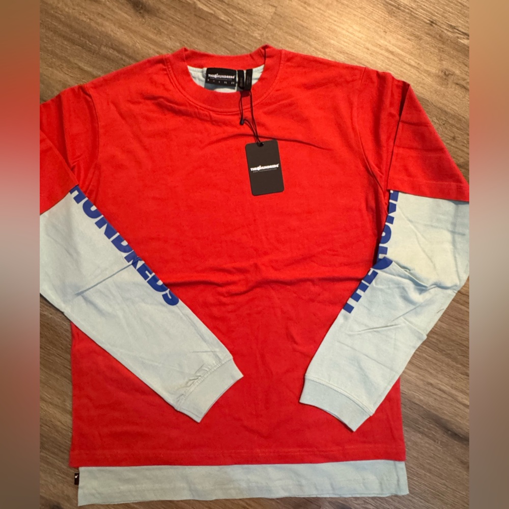 The Hundreds Vibrant Red and Sky Blue Long Sleeve Tee